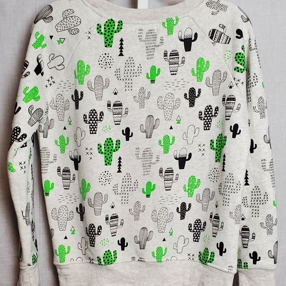 LA SOUL Crewneck All-over Cactus Print Cotton Blend Fleece Sweatshirt Size S/M - Picture 2 of 8